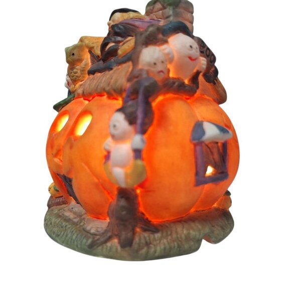 Goblin Manor Halloween Light Up Ceramic Jack-O-Lantern Pumpkin Ghost Witch Works - Picture 9 of 10